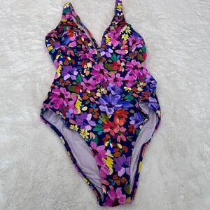 Cupshe Floral One Piece Swimsuit Multicolor V-Neck Cutout Back Size Medium NWT